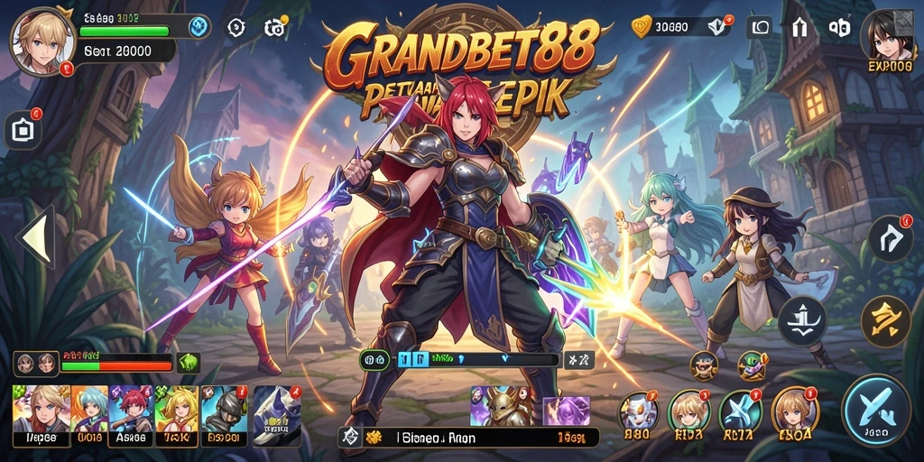 Tampilan gameplay yang seru dalam GRANDBET88 dengan karakter anime ikonik.