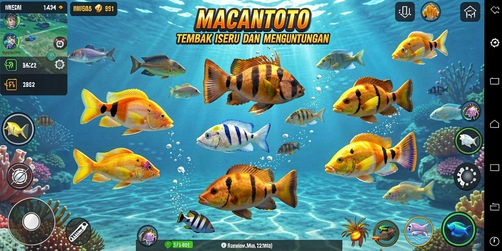 Tangkapan layar dari gameplay seru Tembak Ikan dalam MACANTOTO.