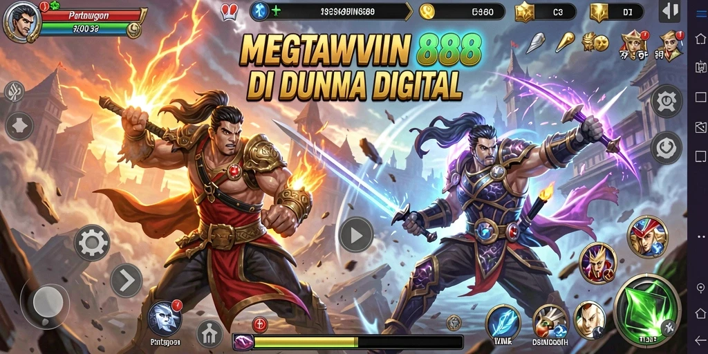Tampilan gameplay MEGAWIN888 dengan pertarungan seru dan karakter kuat.
