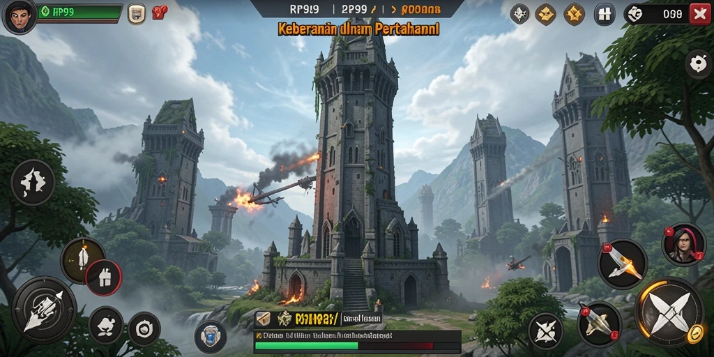 Tampilan gameplay RP99 menampilkan pertempuran menegangkan Tower Defense.