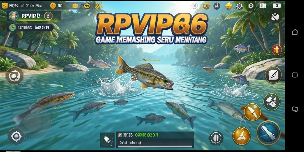 Screenshot gameplay RPVIP6 yang menunjukkan momen memancing yang menegangkan.