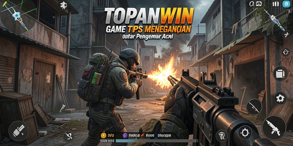 Screenshot gameplay TOPANWIN menampilkan aksi seru dalam pertempuran TPS.