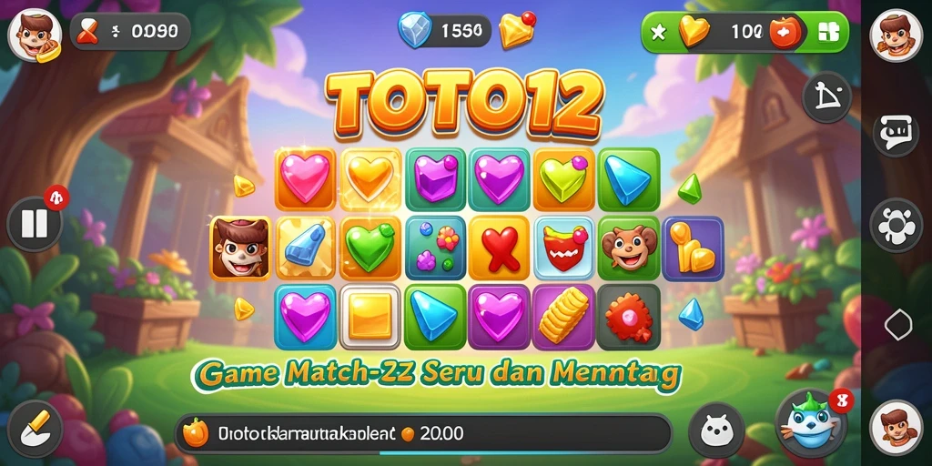Tampilan gameplay seru TOTO12 dengan batu permata berwarna-warni.