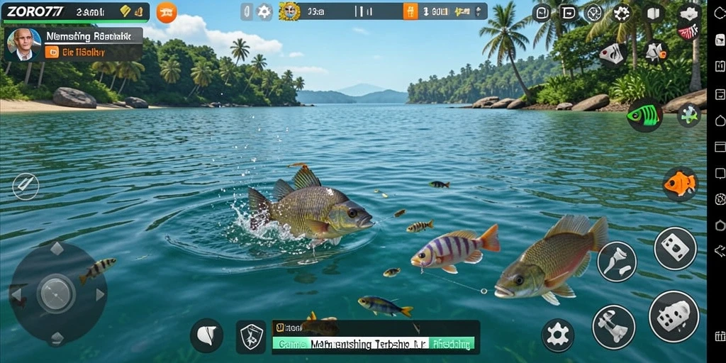 Tampilan gameplay ZORO77 dengan berbagai aktivitas memancing yang menarik.